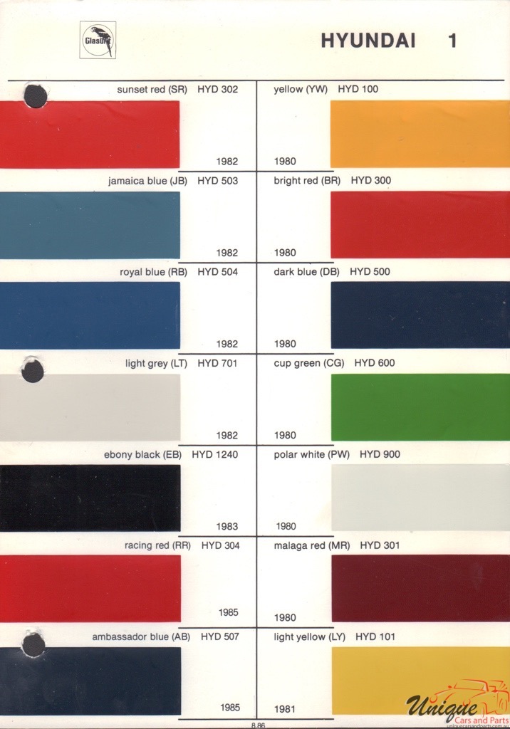 1981 Hyundai Paint Charts Glasurit 1